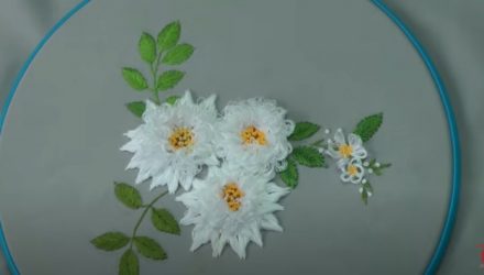 Красивые белые цветы | 3Д Вышивка | легкие стежки