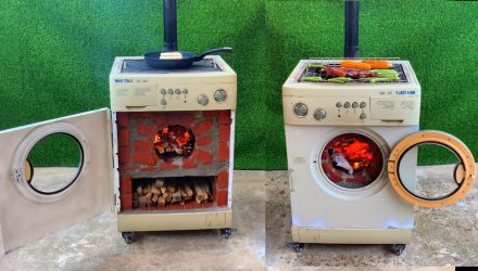Многофункциональная дровяная печь _ Креативная идея из цемента и старой стиральной машины